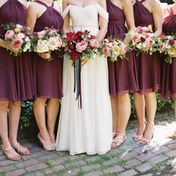 Burgundy Chiffon Halter Dress - Size 12 or 14 - Picture 6 of 7